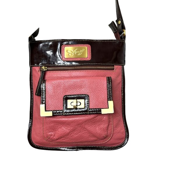 Americana By Sharif Vintage Crossbody Purse Pink Brown Strap Pockets Lined Zip - Picture 2 of 16